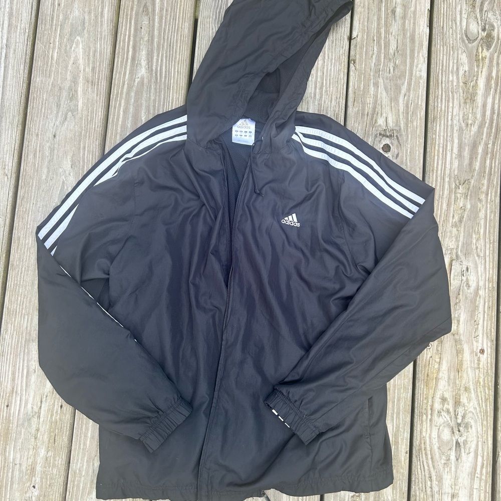 Adidas Black and White Windbreaker with Hood